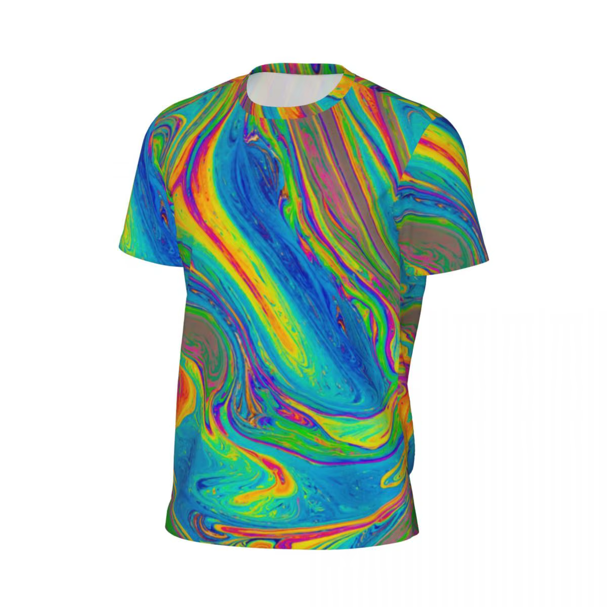 T-Shirt peinture néon imprimé marbre coloré mode course t-shirts à manches courtes hauts confortables été classique
