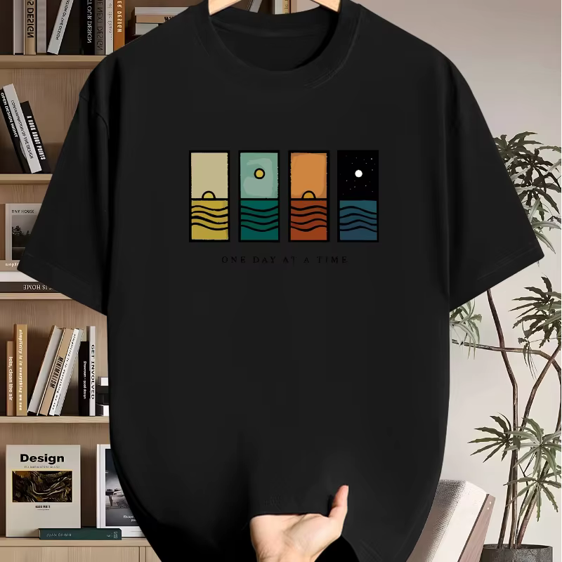 T-shirts à imprimé graphique One Day at a Time pour hommes