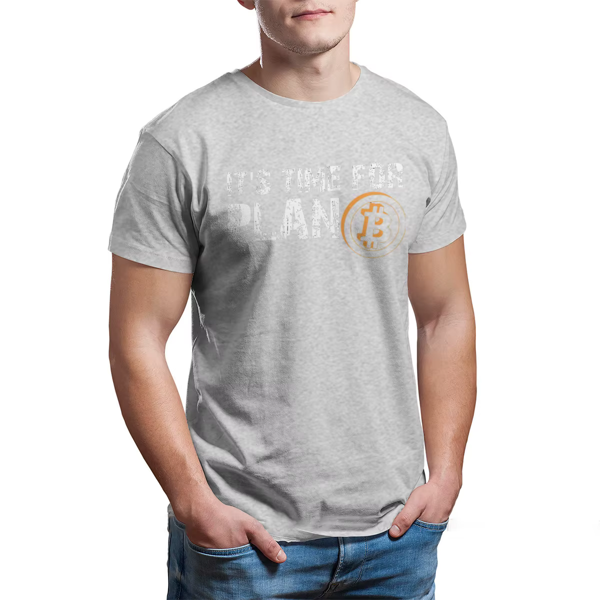 Bitcoin signe Art Satoshi Nakamoto c'est l'heure du Plan B t-shirt col rond coton surdimensionné