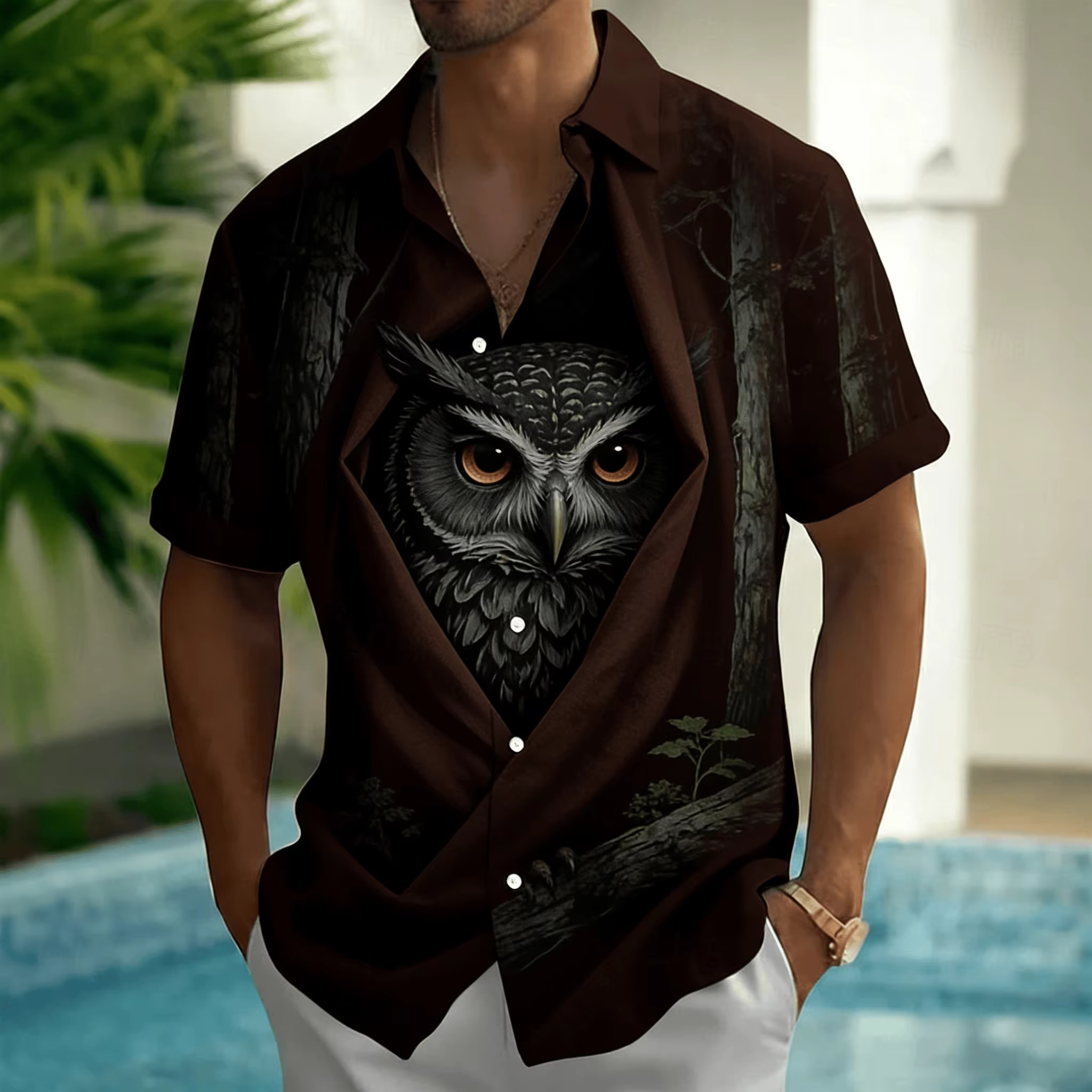 Chemise à manches courtes pour homme avec imprimé tête de léopard 3D