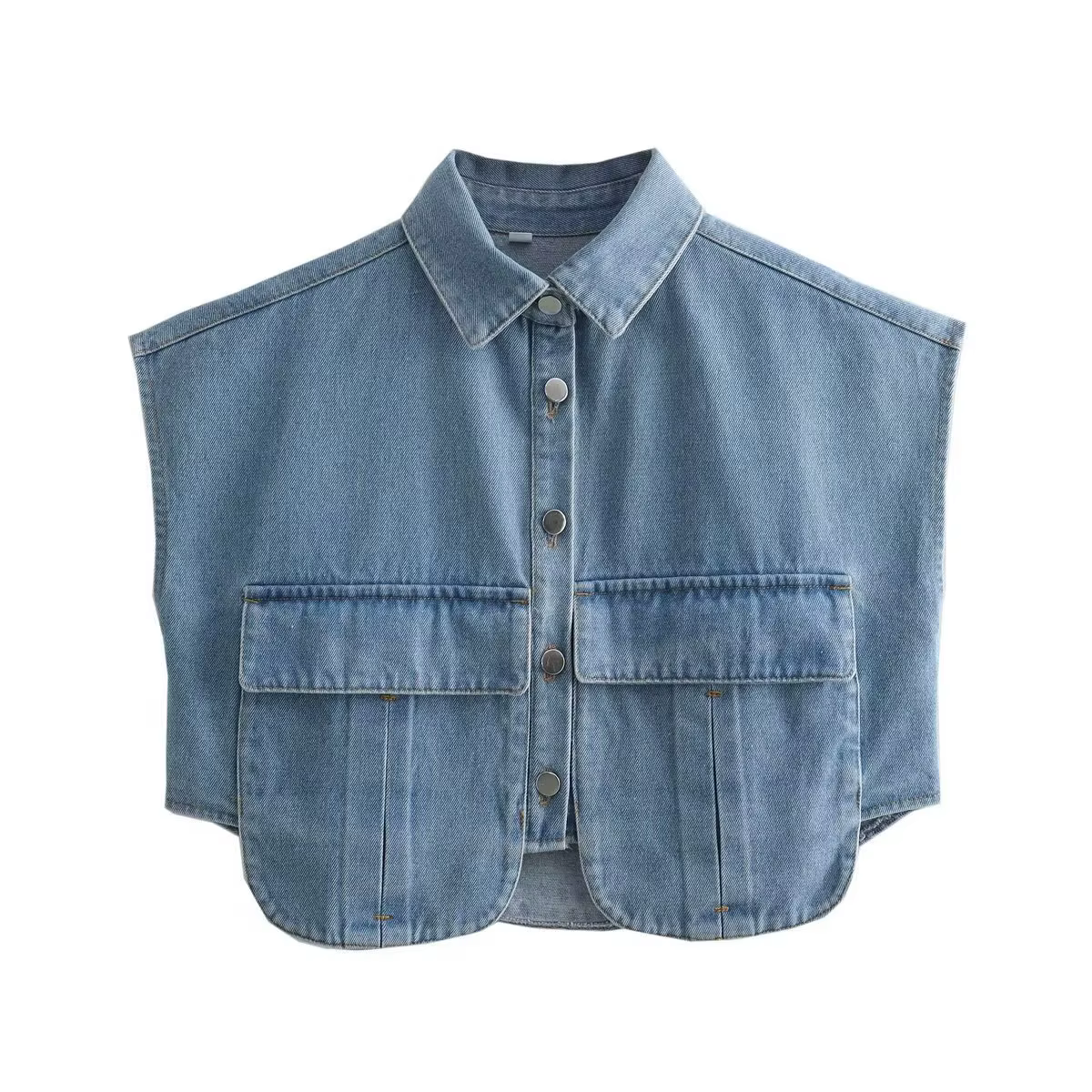 Chemisier court en denim pour femme avec poches