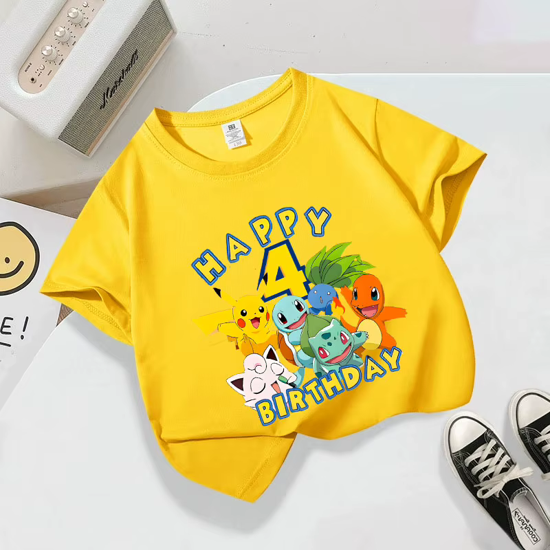 T-shirt Pokémon 2025 – Nouveau pull d'été en coton mignon avec numéro d'anniversaire