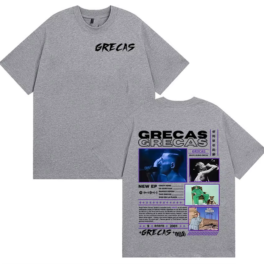 Rappeur Grecas Tour 2025 Album Merch T-shirts Hommes Vêtements Mode Surdimensionné T-shirt Décontracté Offre Spéciale