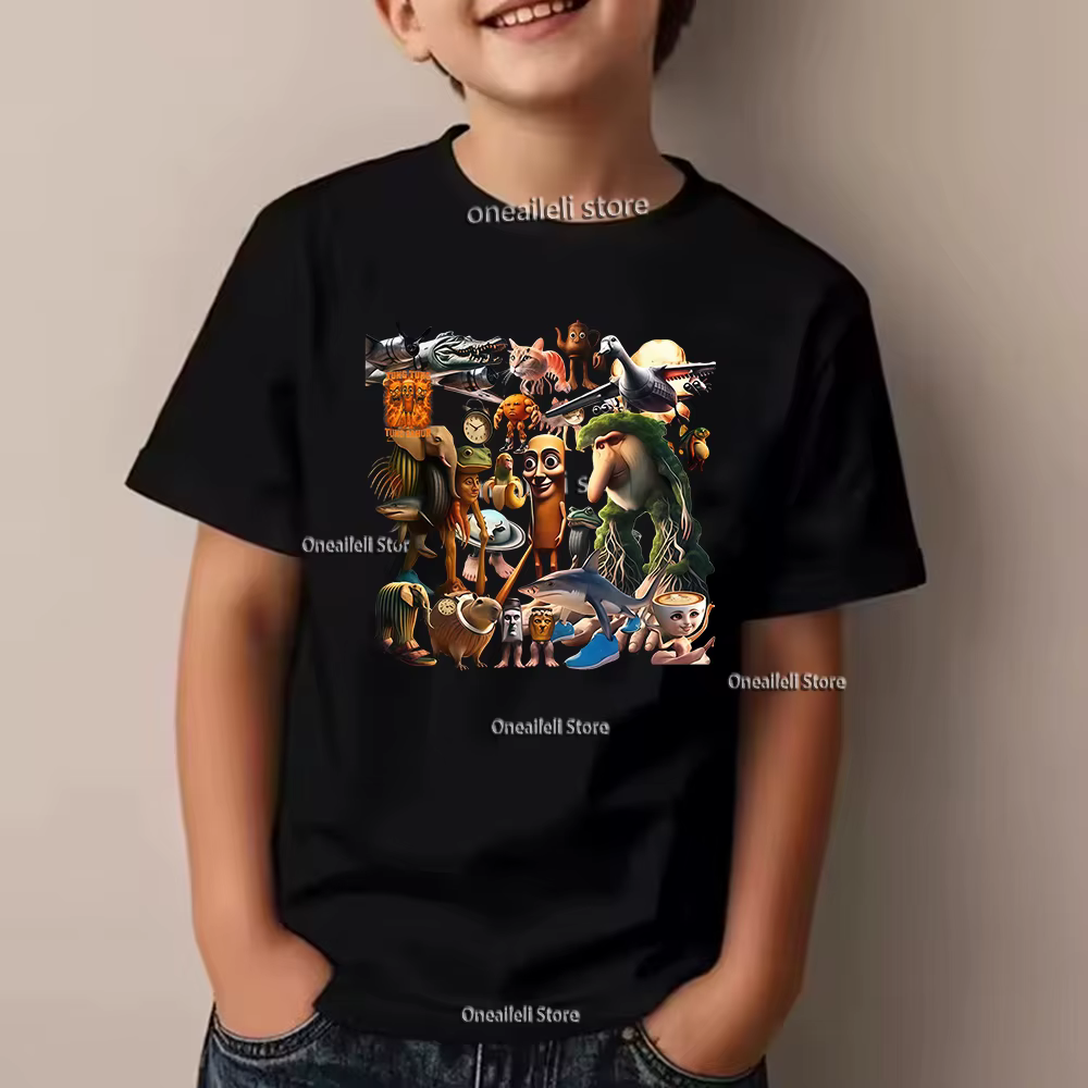 Été italien Brainrot enfants T-shirt drôle Tralalero Tralalas Tung Sahur manches courtes Bombardiro Crocodile Cappuccino garçon hauts