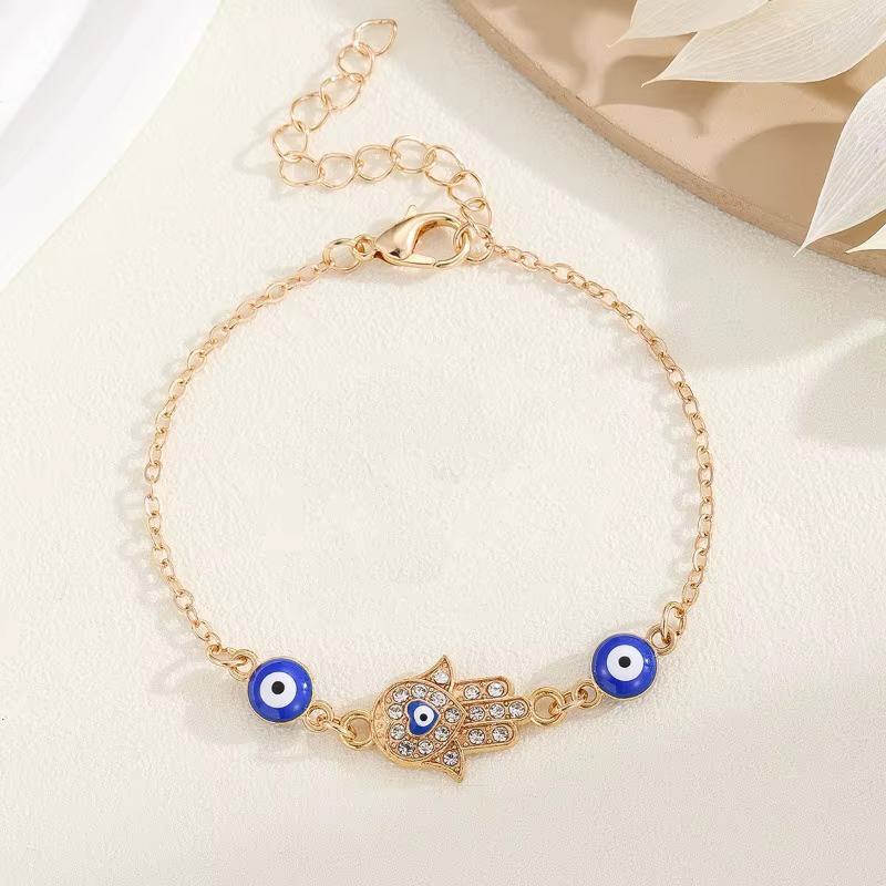 Bijoux tendance à la mode bleu mauvais œil Bracelet pour femmes couleur or réglable chanceux chaîne Zircon