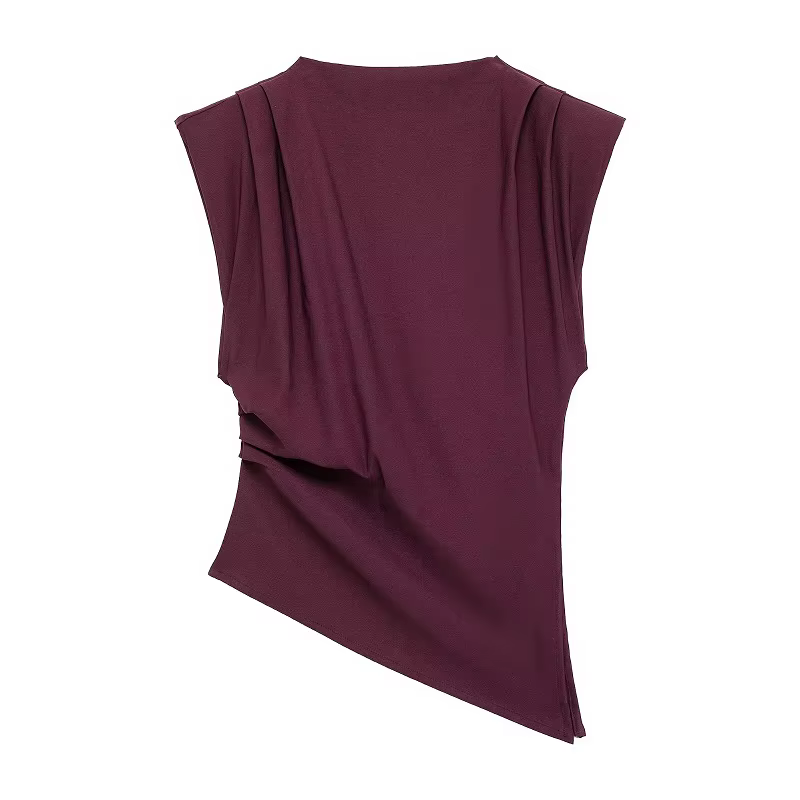 MUJER débardeur asymétrique femme froncé hauts sans manche pour femmes col haut