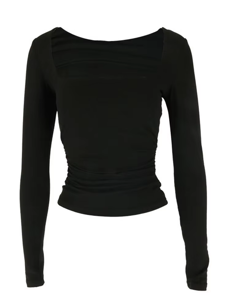 Nouvelles femmes T-shirt automne Sexy poitrine basse solide élégant