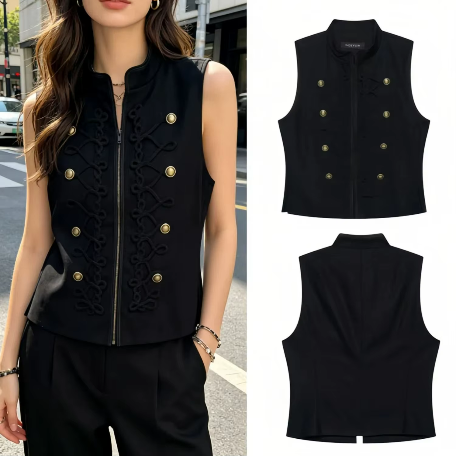 Nouvelle Chemise Noire Sans Manches Boutonnée Slim pour Femme – Collection Été 2026 – Chic Décontracté