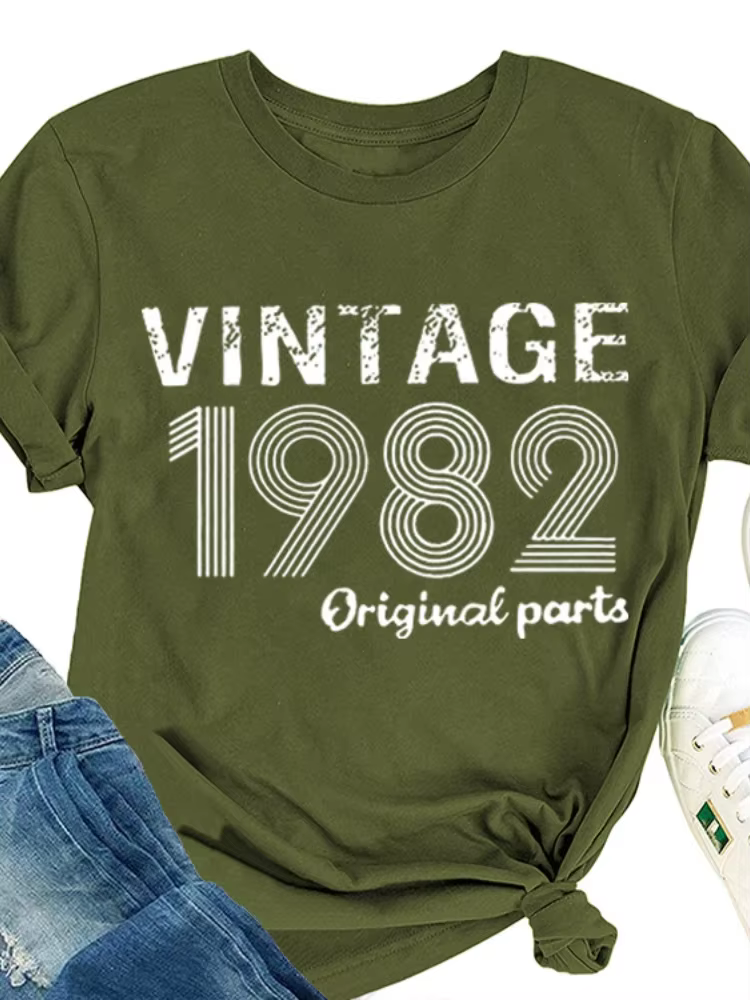 Vintage 1982 Original impression femmes t-shirt à manches courtes col rond lâche