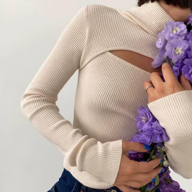 Pull à col roulé à manches longues pour femmes