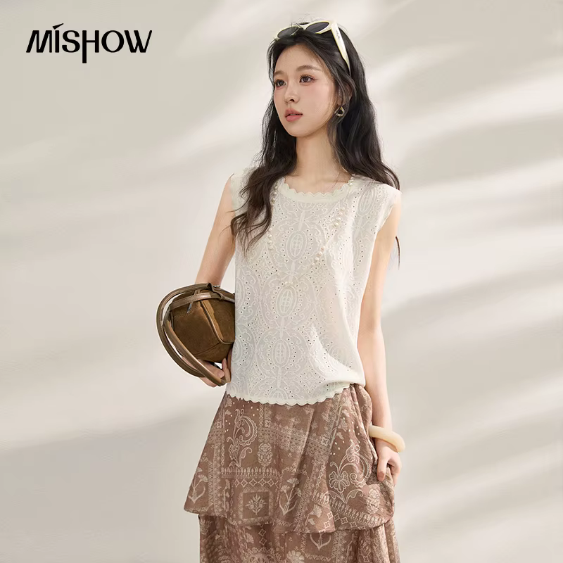 MISHOW – Nouveau débardeur élégant sans manches en dentelle tricotée pour femme