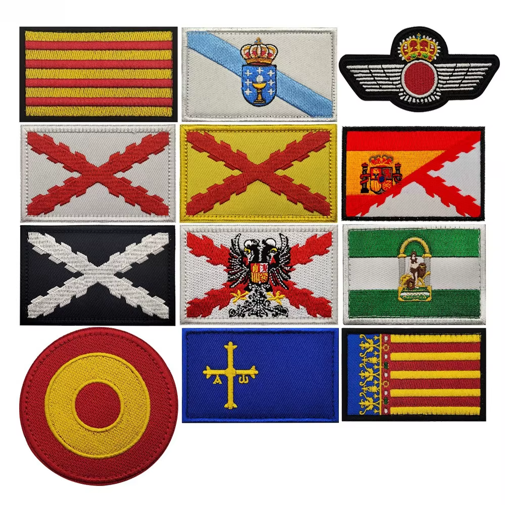 Patchs à crochet et boucle brodés des régions autonomes espagnoles, drapeaux de catalonie bordeaux, Badge de poitrine royal d'espagne pour sac à casquette