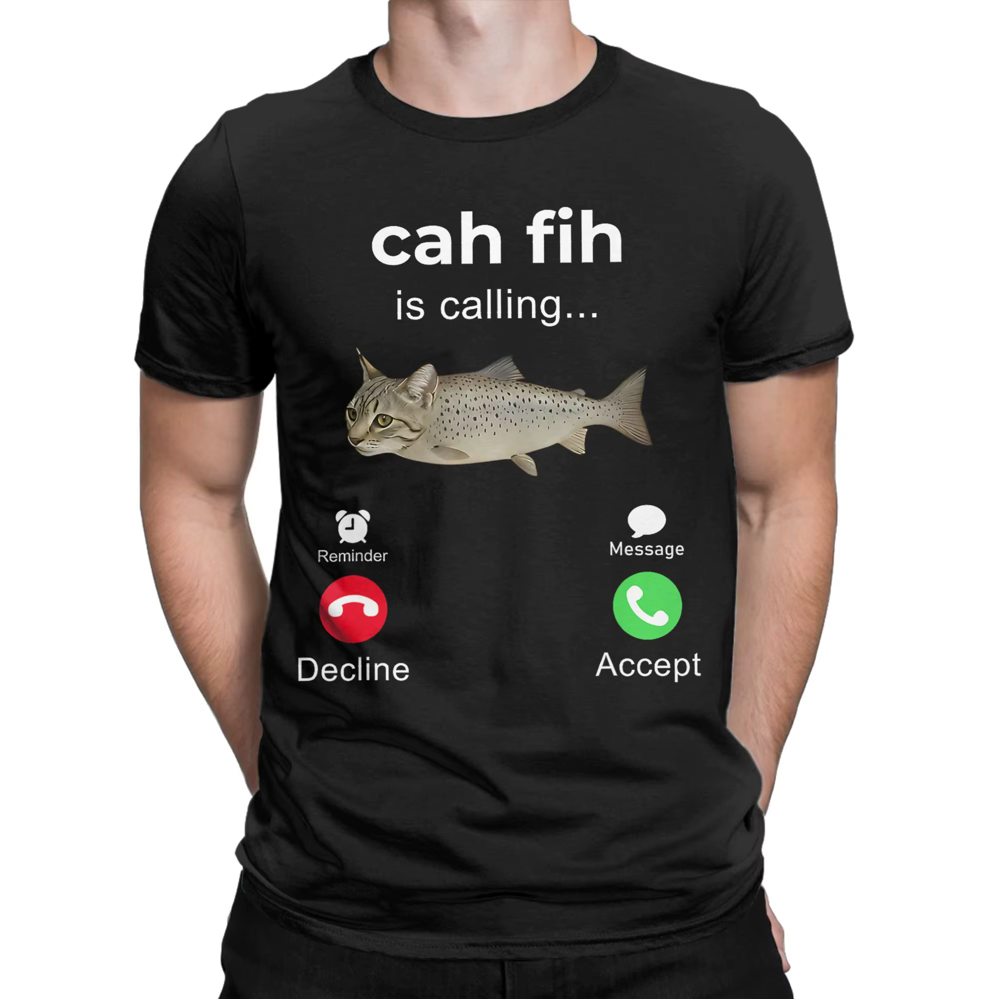 T-shirts drôles pour hommes avec motif 'Cah Fih Fish Is Calling'