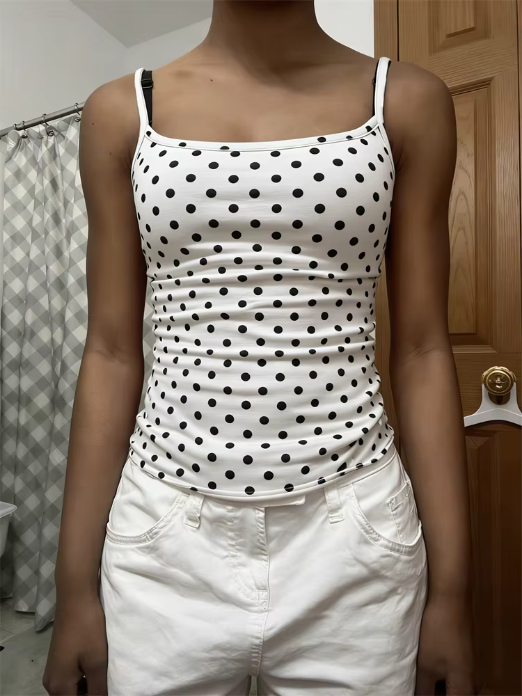 Nouveau débardeur court rose à pois pour femme