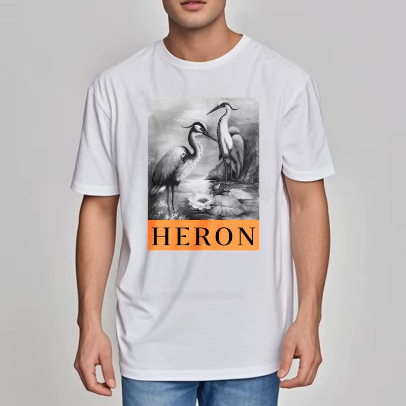 Haut pour hommes respirant à la mode T-shirt Heron oiseaux près de l'eau Orange usage quotidien t-shirts Streetwear