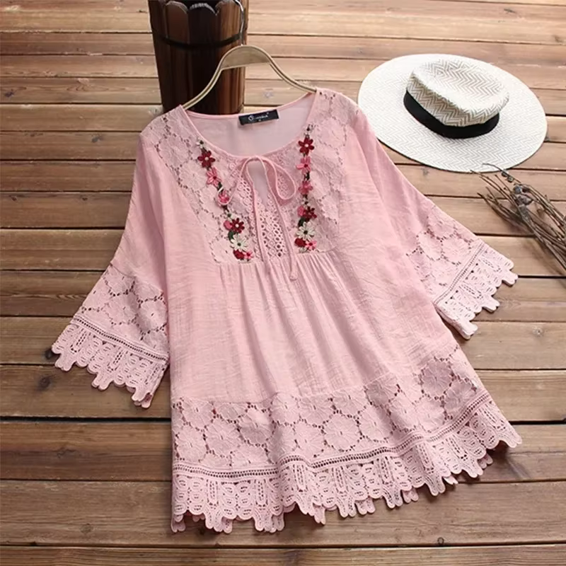 Dentelle dames T-Shirts Blusa Camisas Mujer Streetwear vêtements femmes t-shirt été coton lin femme