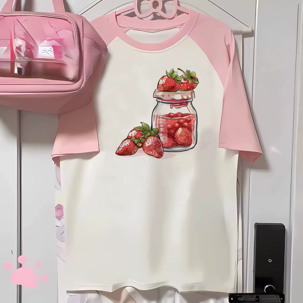 Fraise t-shirts femmes imprimé design vêtements actifs tenue décontracté t-shirt femme années 2000