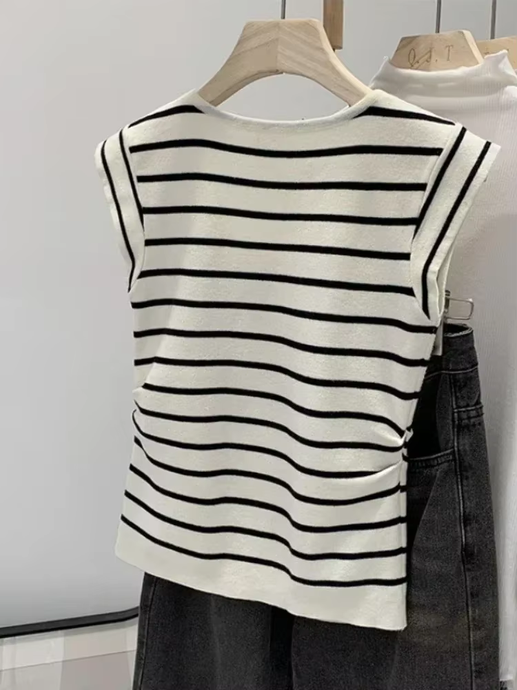 Nouveauté 2026 – Débardeurs rayés tricotés sans manches pour femme – T-shirts courts élastiques et décontractés – Gilets et camisoles ajustés