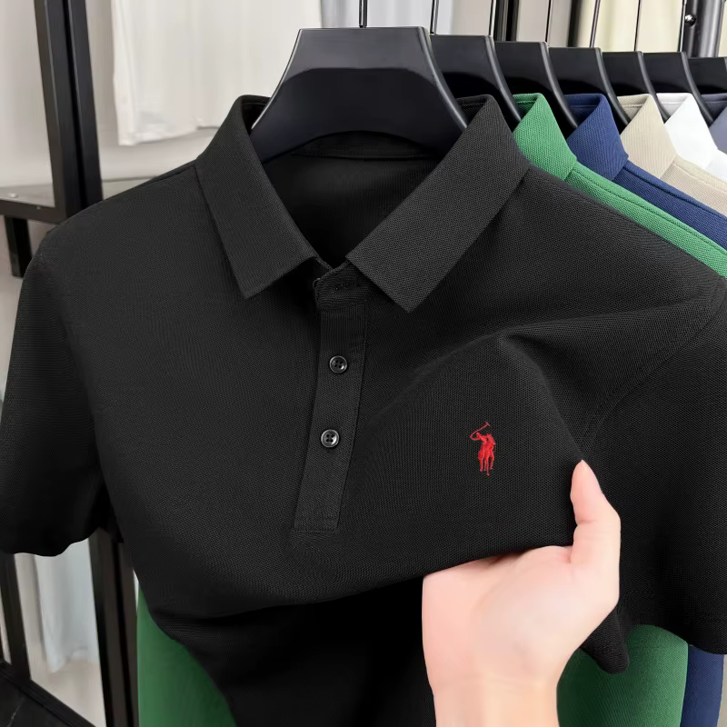 Luxe marque Pony brodé chemise de polo à manches courtes pour hommes nouvelle modèle entreprise décontractée respirante