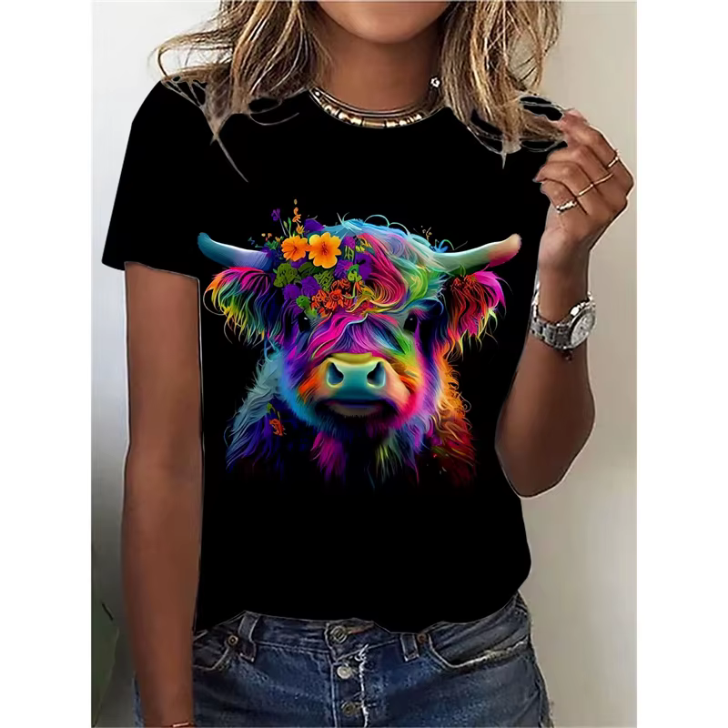T-Shirt à motif de vache heureuse pour femmes
