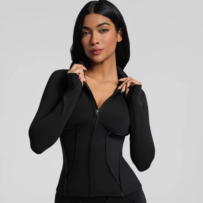 Chemise de Compression veste de Yoga pour femmes col montant haut de sport fermeture éclair manches longues