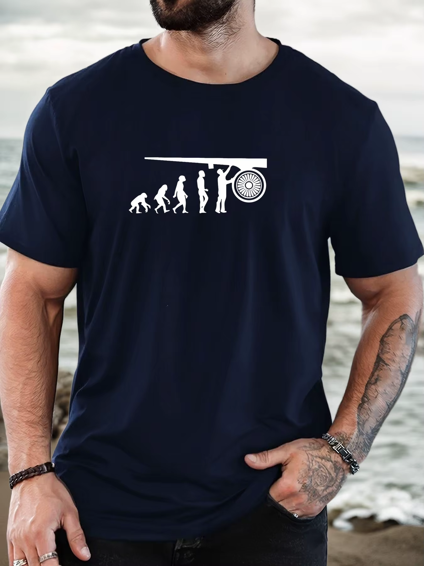 T-Shirt homme 2025 nouveauté humoristique évolution graphique gymnase haltère blanc imprimé haut élégant quotidien décontracté