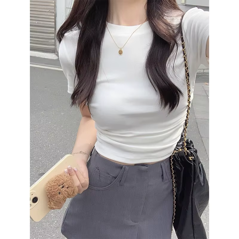 T-Shirt à manches courtes et col rond pour femmes, polyvalent, coupe cintrée, couche inférieure, vêtements d'extérieur