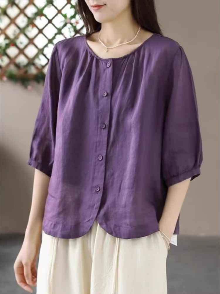 T-shirt en lin et coton pour femmes