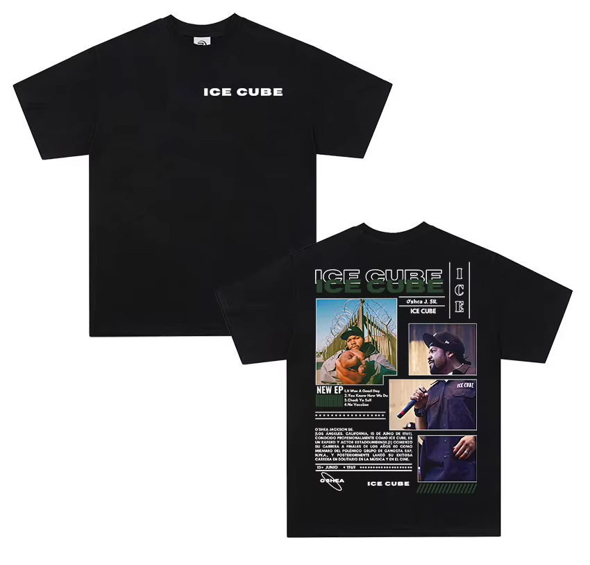 Rappeur Ice Cube Tour Album 2025 t-shirts graphiques hommes Hip Hop surdimensionné à manches courtes T-shirt mode haute