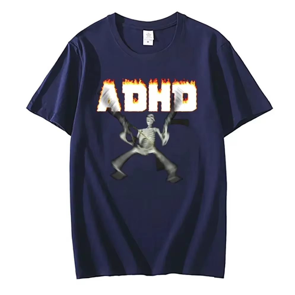 Adhd squelette Meme T-shirts classique Vintage Humor horreur drôle crâne t-shirt hommes femmes décontracté Hip Hop été
