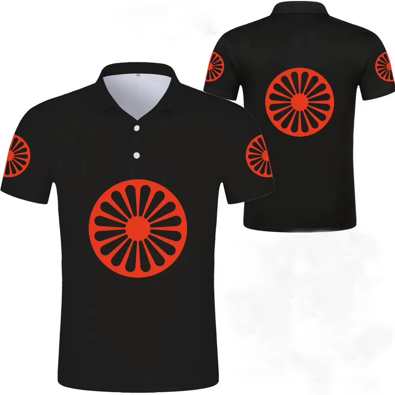 Polo à manches courtes avec emblème national gitan romain pour hommes