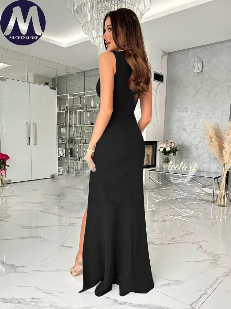 Robe élégante sans manches à col en V pour femmes