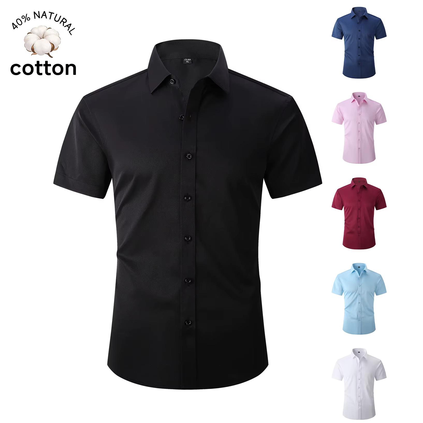 Chemise noire à manches courtes pour homme