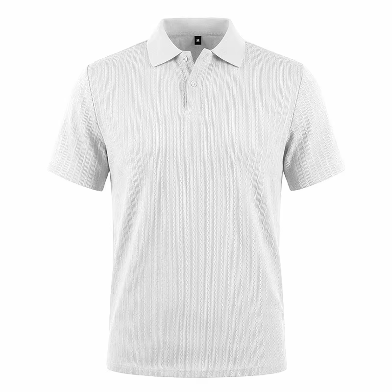 Polo à manches courtes boutonné en maille jacquard décontracté pour homme