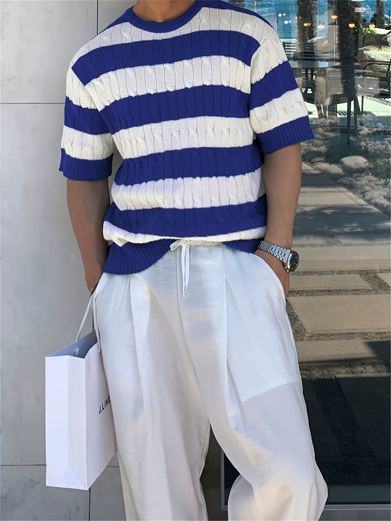 T-shirt d'été tricoté en soie glacée pour hommes