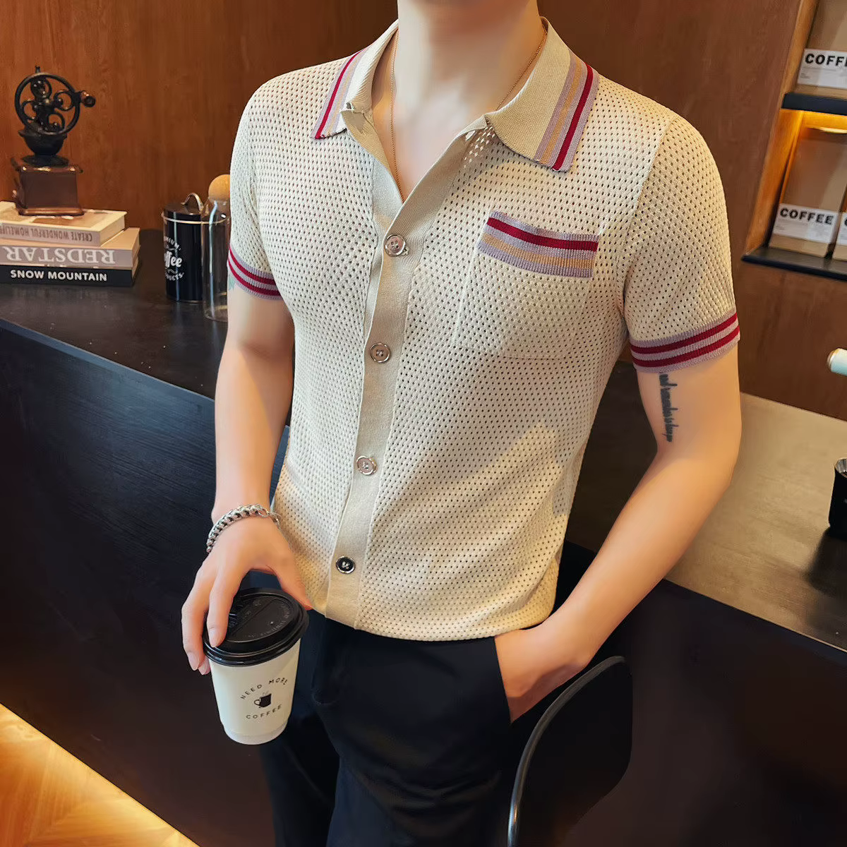 Polo en tricot pour homme à manches courtes