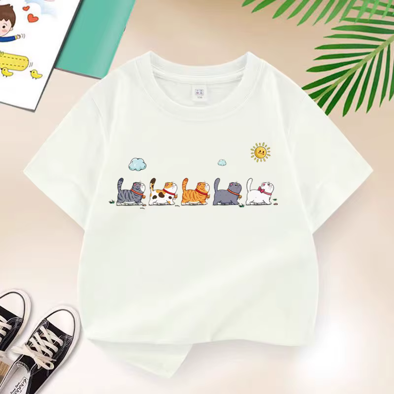 T-shirt en coton de la famille des chats pour garçons