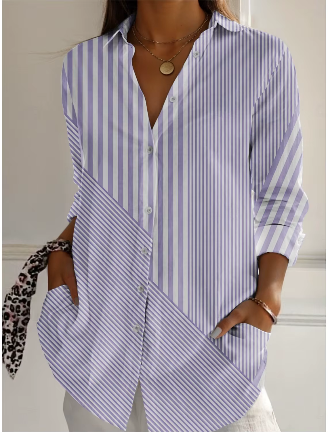 2025 chemises pour femmes rayé graphique Blouse revers cou