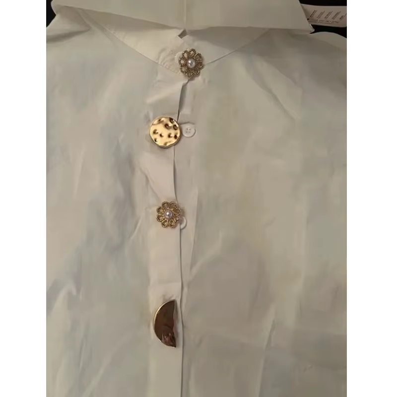 Printemps mode chemise à manches longues col pointu bureau dame Blouse