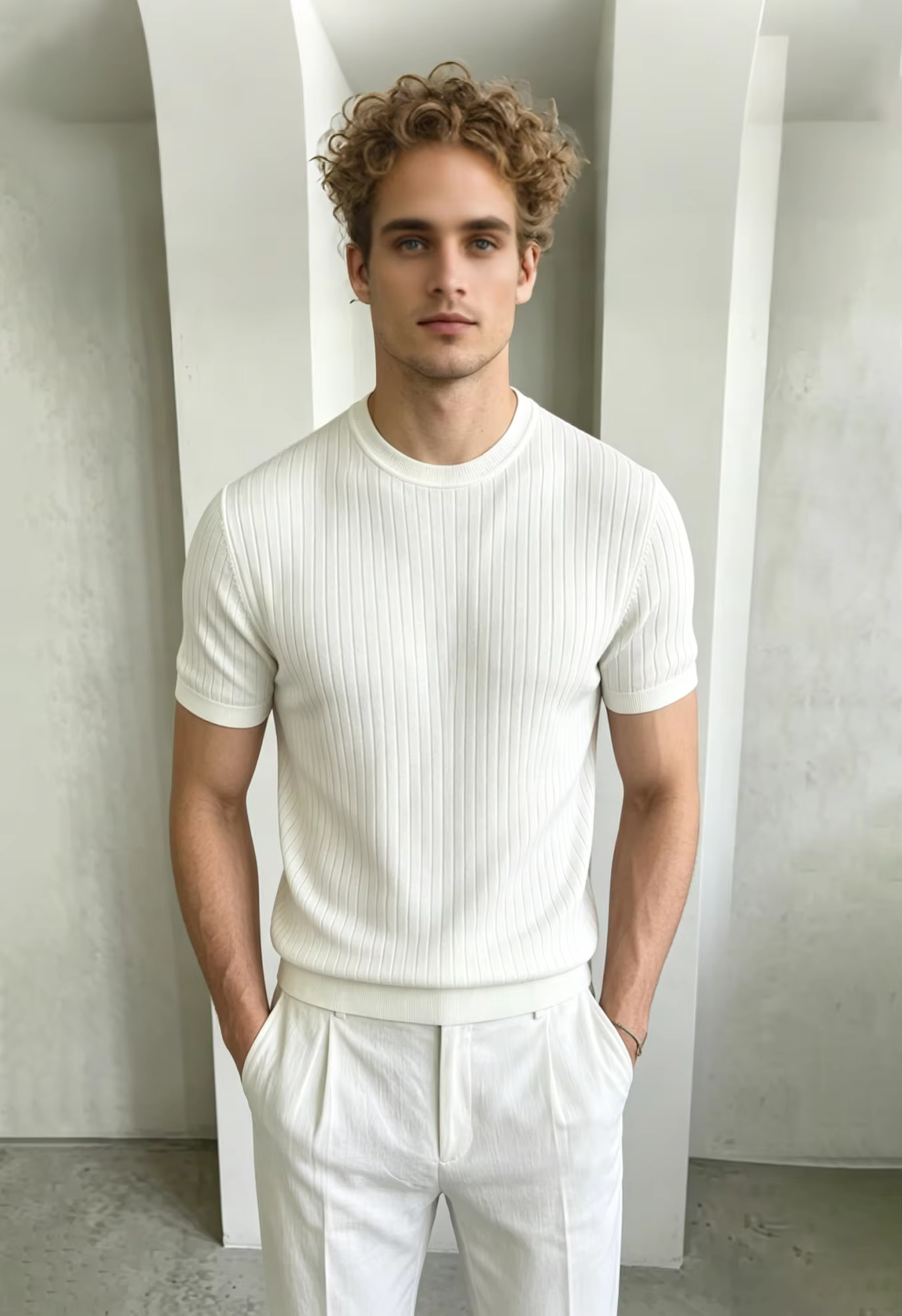 T-shirt côtelé à manches courtes pour homme