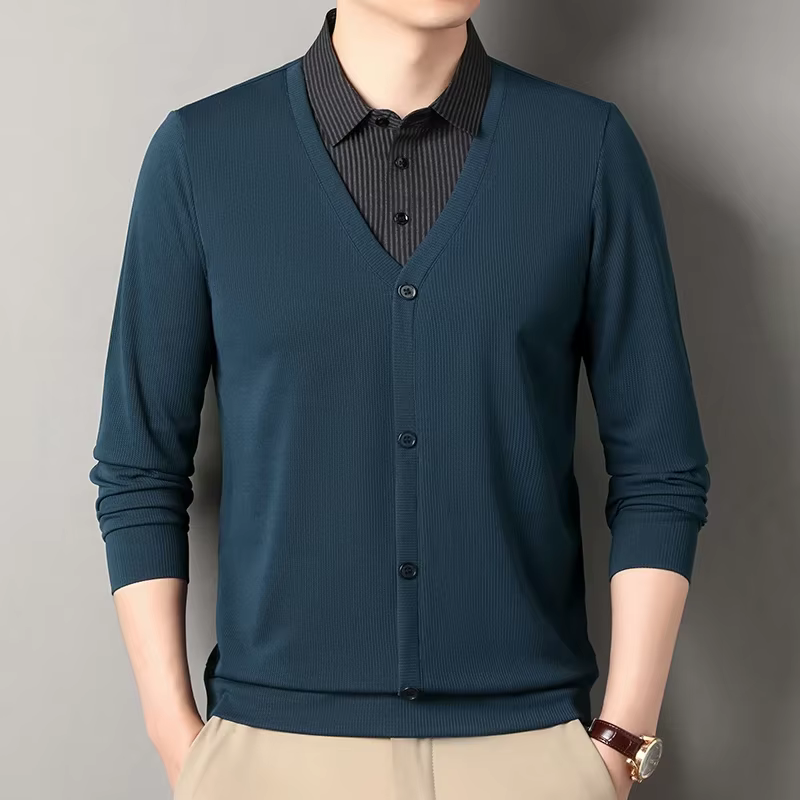 Nouveau Polo Homme 2026 Effet Deux Pièces – T-shirt Décontracté à Manches Longues et Col