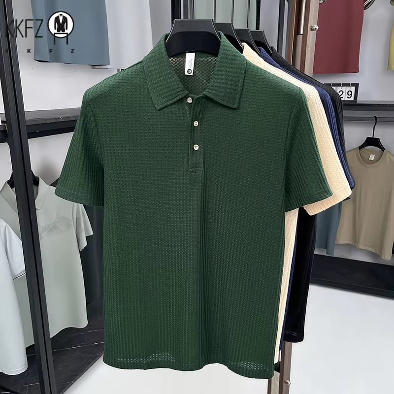 Polo en maille nid d'abeille minimaliste pour homme