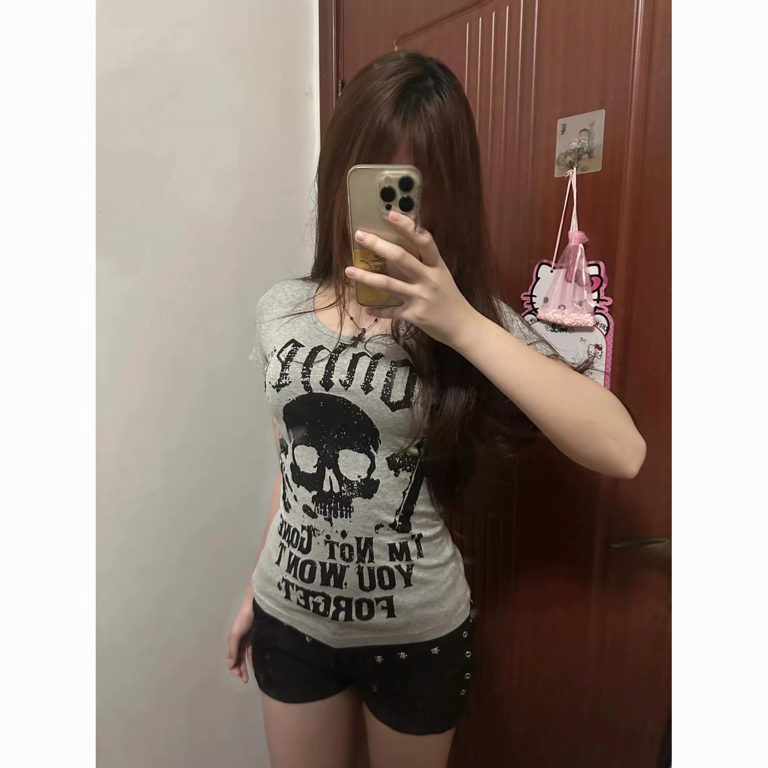 Crâne lettres t-shirt 2025 été imprimer Vintage vêtements américain rétro mince nouveaux T-shirts à manches courtes épicé haut pour fille