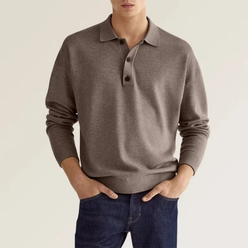 Polo classique pour homme à manches longues avec col rabattable