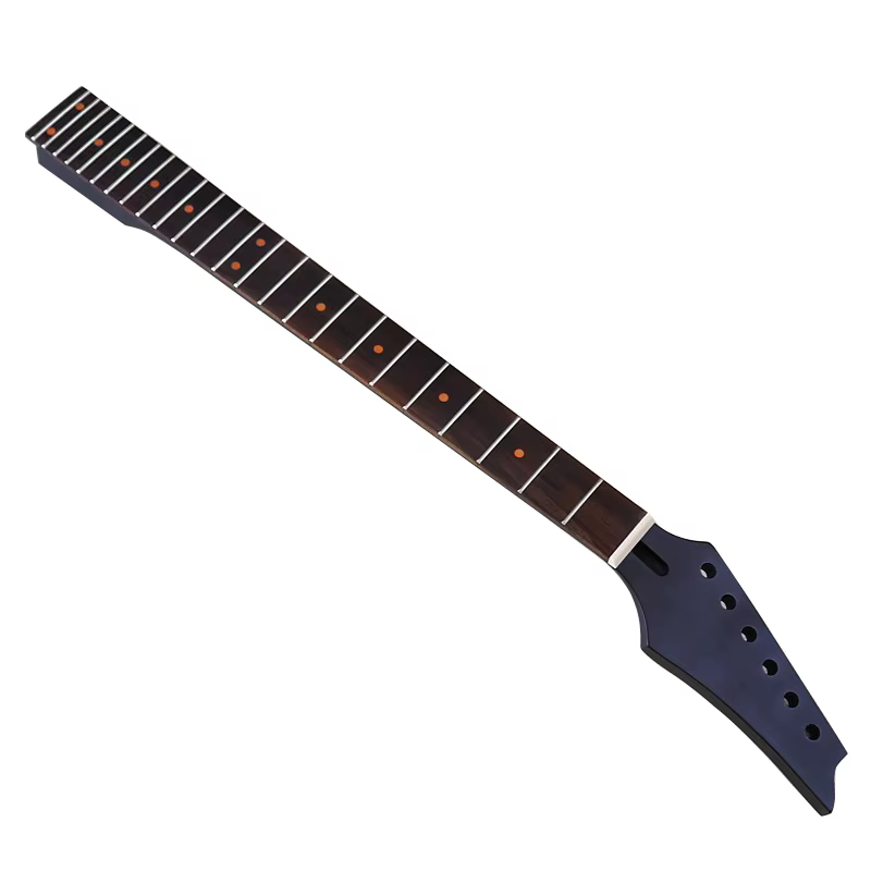 Manche de guitare électrique en érable canadien 6 cordes, tête noire, 24 frettes, points de position rouges pour guitare électrique