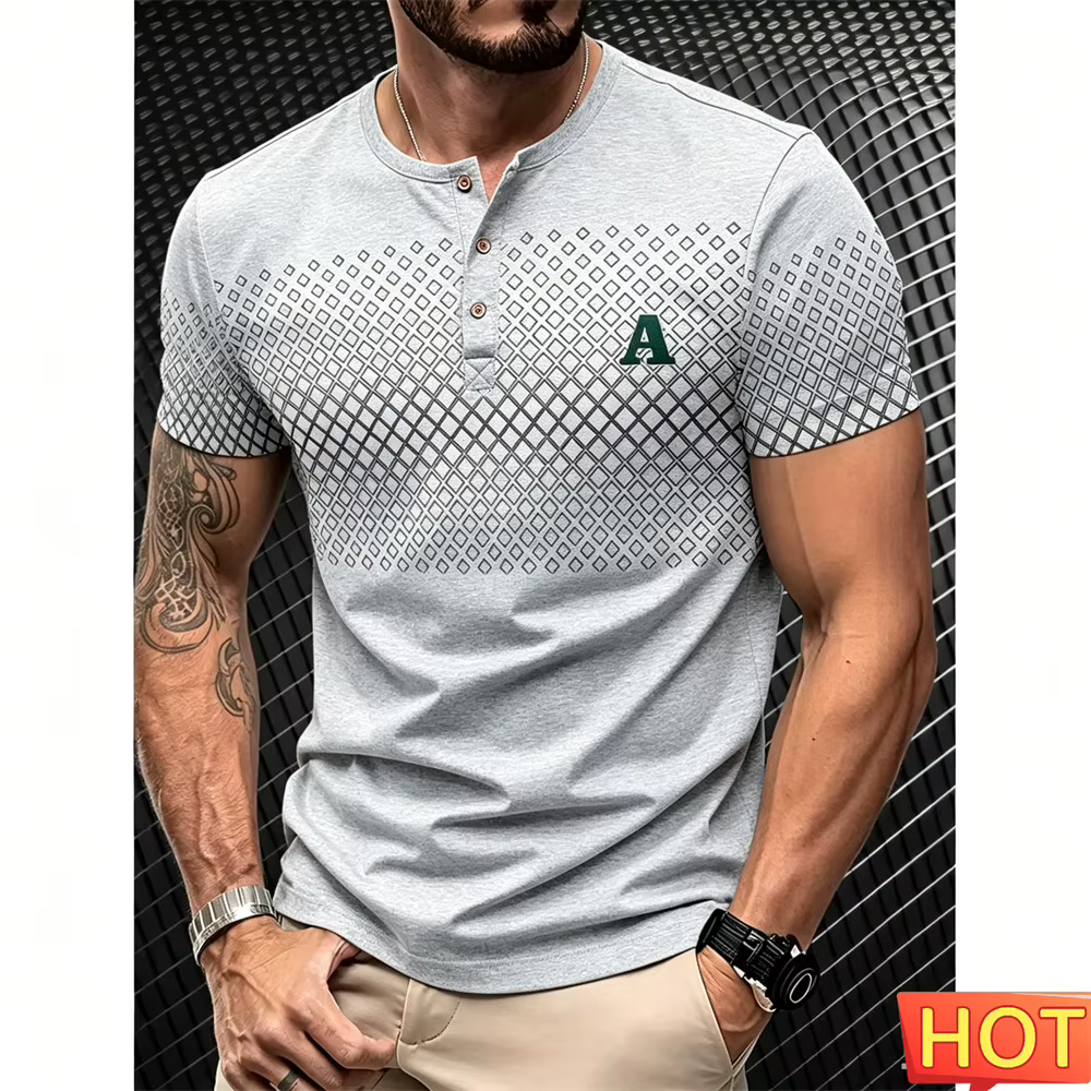 T-shirt pour homme, manches courtes, t-shirt Henry pour homme, t-shirt décontracté pour homme, t-shirt boutonné respirant, t-shirt Henry sport, vêtements pour homme