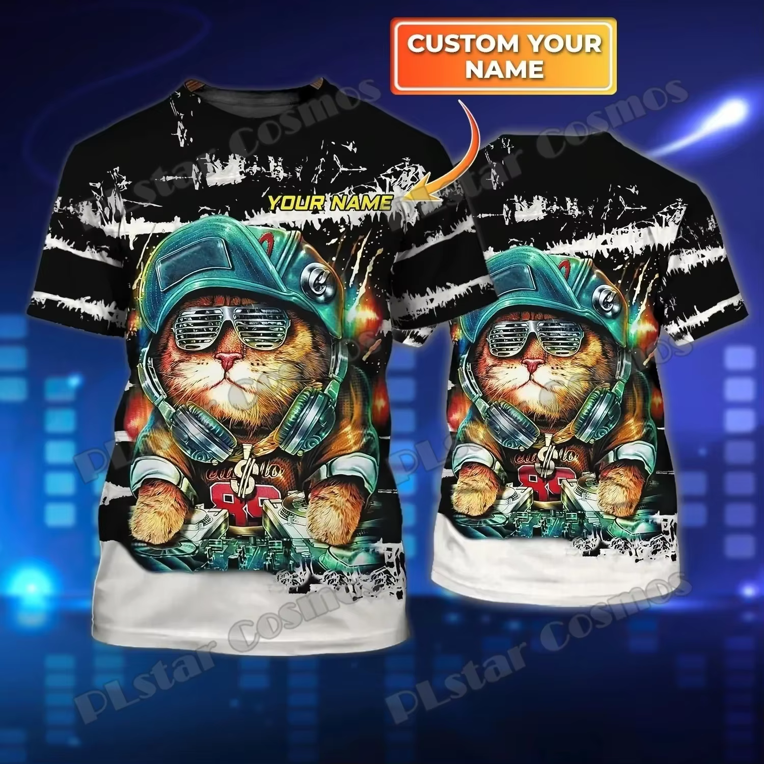 Nom personnalisé DJ Cat Disc Jockey 3D imprimé mode hommes T-Shirt été unisexe décontracté