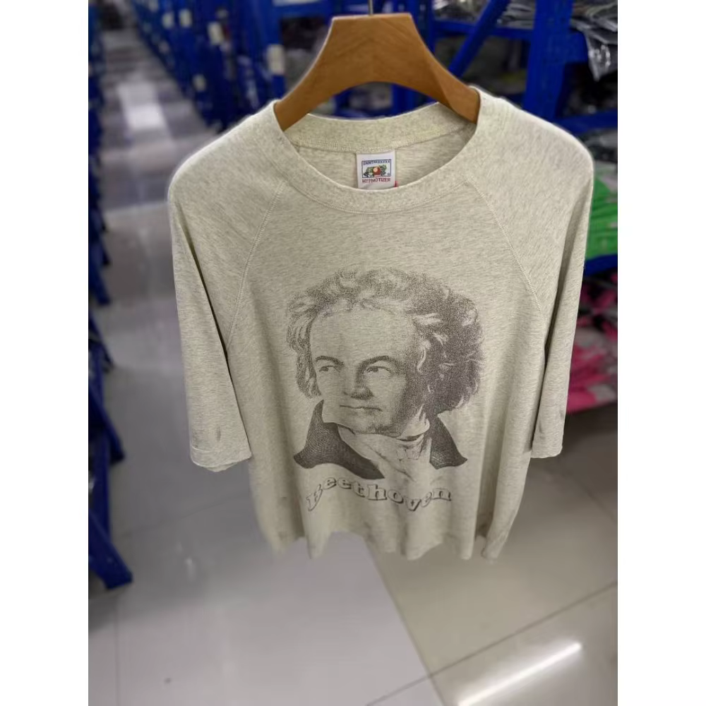SAINT Hole Style Nouvelle Arrivée T-shirt gris à manches courtes col rond oversize à trous imprimé rétro pour hommes et femmes en coton