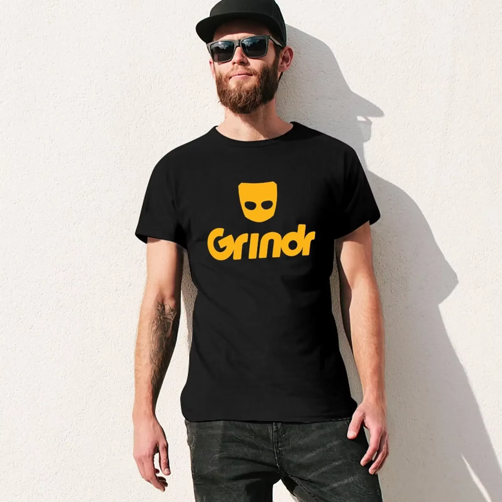 Logo-Grindr-T-shirt classique en coton pour homme, haut graphique
