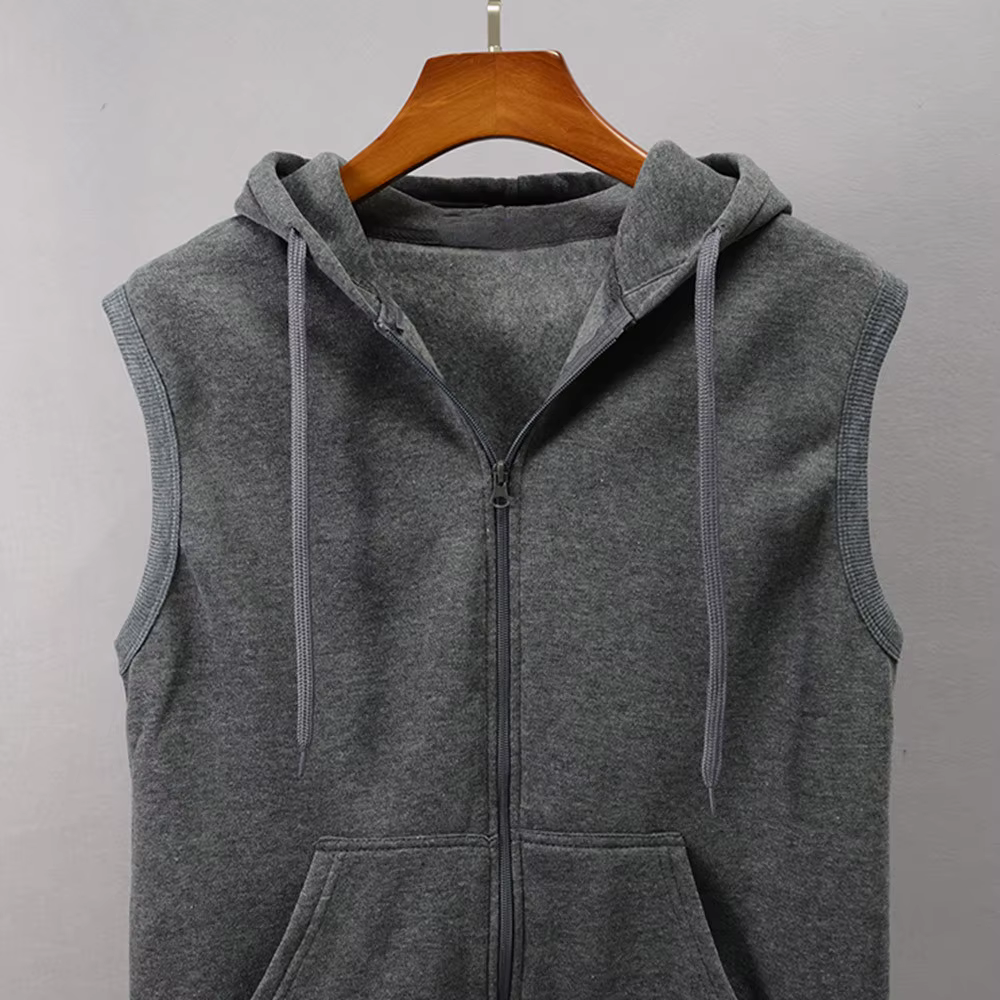 Sans manches solide gilet manteau mode hommes Blouse veste mince hauts à capuche chemise